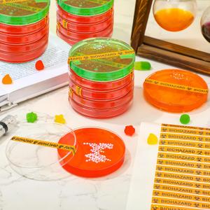 60 Pack Plastic Petri Dishes with Lids 90 x 15mm Bioresearch Sterile Petri Dish and Biohazard Stickers for School Laboratories Biological Science Themed Party Supplies