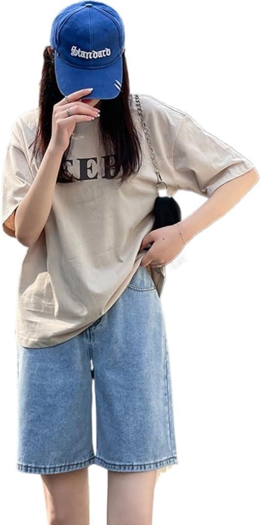 YELLOOP Y2k Shorts Baggy Jean Shorts Bermuda Shorts for Women Knee Length Long Jean Shorts for Women (Blue,XL)