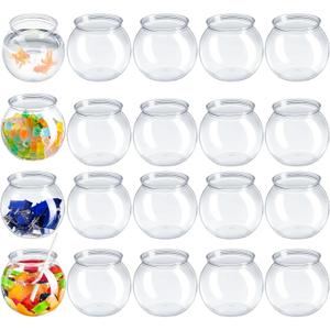 Eccliy 24 Pcs Clear Fish Bowls with Straws Ball Shape Plastic Bowl for Drinks Summer Drink Cups Unbreakable Goldfish Bowl for Christmas Candy Table Centerpieces Party Favors (27 oz)