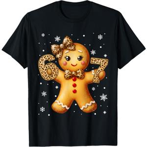 6 7 Six Seven Gingerbread Leopard Coquette Christmas Girls T-Shirt, Large 