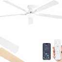ZMISHIBO 60 Inch Ceiling Fan with Light, App&Remote Control, Flush Mount Low Profile, Dimmable 20W LED Light, Quiet Reversible Motor for Bedroom, Living Room, Apartment, White
