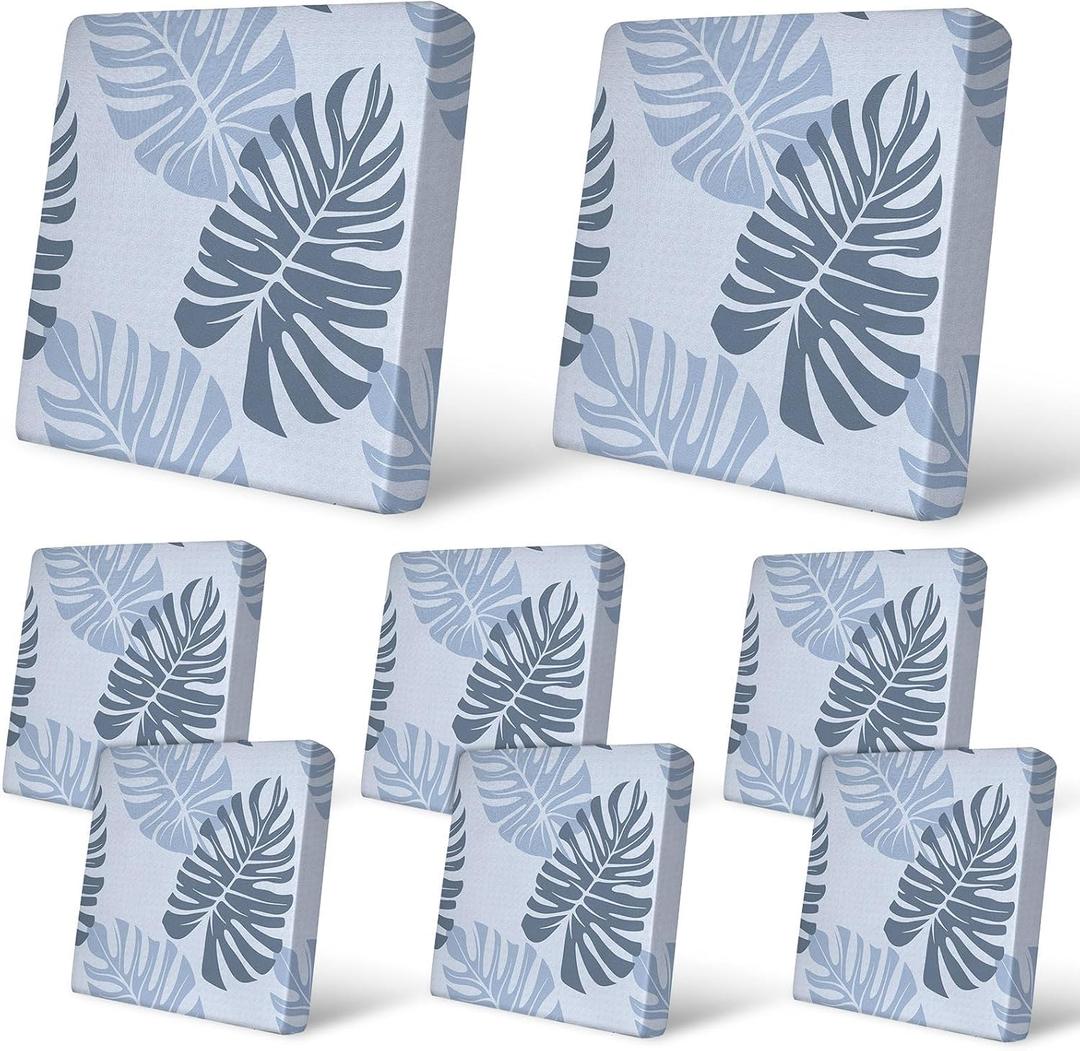 pickyNproud 8Pcs Patio Cushion Covers Stretch Outdoor Couch Cushions Slipcovers Replacement Washable Furniture Protector with Elastic Bottom Sofa Chair Seat Cover, Gray Leaves