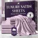 SLEEP SANCTUARY Satin Sheets Queen Size 4 Piece Luxury Silky Bed Set, Softer Than Silk, 15" Deep Pocket, Cooling & Wrinkle-Free, Moisture-Wicking & Breathable for Hair & Skin (Lavender)