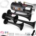 FARBIN 178DB 4 Trumpet Horns Train Horn Kit for Truck Super Loud Air horns with 150 PSI 12V Air Compressor Air Tank Can for Jeep SUV Train Metal Black(0.8 gal 12v black air horn kit)