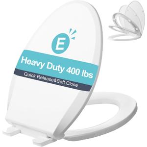 Angol Shiold Elongated Toilet Seat Soft Close & Quick Release White Plastic | PP Material Rust-Proof, Universal Fit for Oval Toilet Lid Replacement(18.5",Modern)