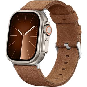 2 x Bandsie Leather Band Compatible with Apple Watch Ultra 3/Ultra 2/Ultra Band 49mm 46mm 45mm 44mm 42mm for Men, Vintage Genuine Suede Leather Wristband Strap for iWatch Series 11 10 9 8 7 6 5 4 SE 3 2 1 (Chestnut Brown)