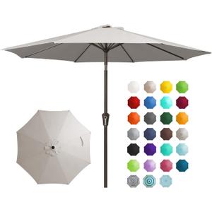 JEAREY 9FT Outdoor Patio Umbrella Outdoor Table Umbrella with Push Button Tilt and Crank, Market Umbrella 8 Sturdy Ribs UV Protection Waterproof for Garden, Deck, Backyard, Pool (Fog Gray)