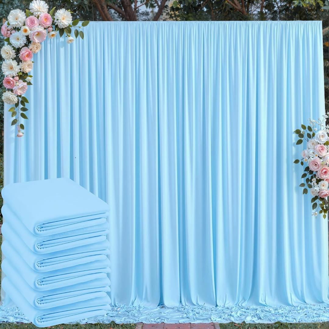 30 ft x 10 ft Wrinkle Free Baby Blue Backdrop Curtains for Parties, 6 Panels 5 ft x 10 ft Polyester Light Blue Photo Backdrop Drapes for Birthday Wedding Party Baby Shower Photography
