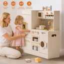 ROBOTIME Wooden Play Kitchen with Refrigerator Dishwasher Age3+ 32in × 20in, 32 x 11.6 x 35 inches