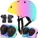 Color Gradient Adjustable Bike Helmet with Knee and Elbow Pads - Kids Toddler Boys and Girls Skateboard Helmet for Ages 3-14 | Ideal for Riding, Scooters, Inline Skating, Longboarding, Roller Skating (Yellow pink blue)