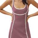 Athlisan Womens Athletic Tennis Dress Sleeveless Built in Shorts Workout Scoop Neck Mini Dress(Purple-M)