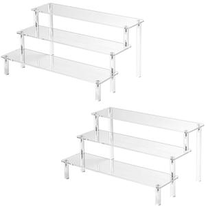 Hoewina 2PCS Acrylic Risers Display Stands, 3 Tier Perfume Organizer Display Shelf & Versatile Cupcake Stand Holder, Display Risers for Figures, Dessert Shelves for Party for Decoration and Organizer