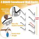 Snowboard Wall Racks, Adjustable Storage Rack for Ski, Surfboard, Wakeboard, Snowboard Wall Mount Display, White/Black