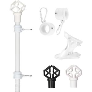 Flag Pole for Outside-6ft with Plastic Decorative Finial, White Flagpole Kit with Metal Holder, Two Tangle-Free Flag Pole Rings for House, Porch, Yard