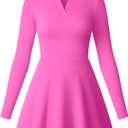 OQQ Womens Dress Casual Long Sleeve Elastic Simple A-Line Zipper Mini Dress (Rose) Size L