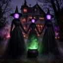 Dazzle Bright Halloween Witch Decorations Outdoor, 6 FT Set of 3 Light Up Head Holding Hands Witch with Stakes, Waterproof Witch Decor for Garden Yard Lawn Haunted House Decor