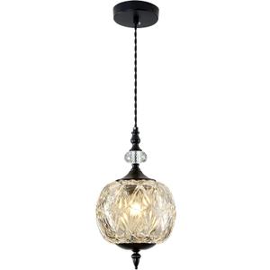 Piepooye Vintage Glass Pendant Light Farmhouse Black Chandelier E26 Mini Adjustable Hanging Ceiling Light Fixture for Kitchen Island Dining Room Bedroom Foyer Entryway