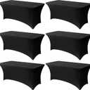 6FT Black Table Cloth - 6 Pack Fitted Stretch Rectangle Spandex Tablecloth, Washable Table Cover for Party, Picnic, Wedding, Banquet, Birthday and Festival(30" x 72")