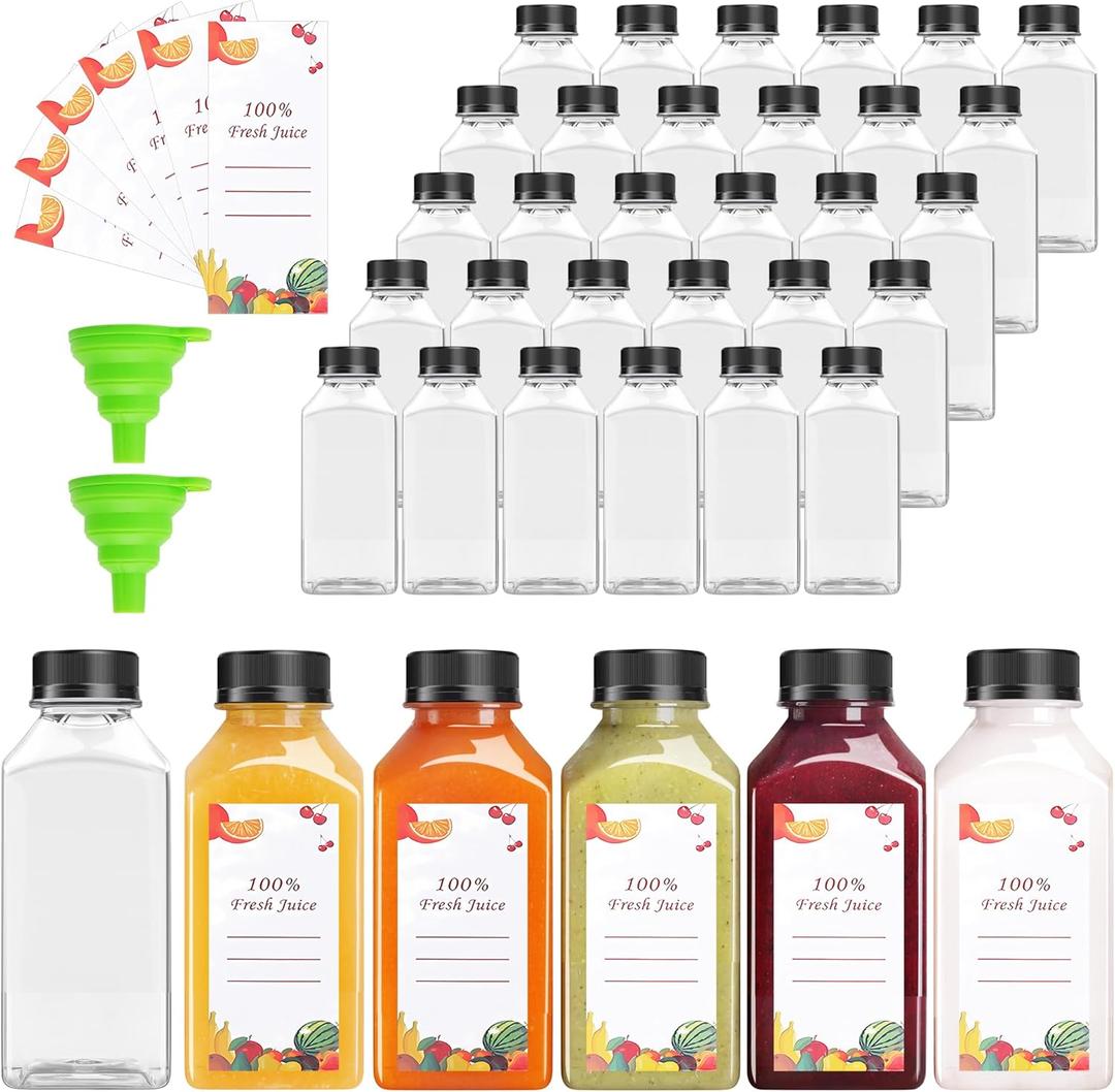80pcs 8oz Pcs Juice Bottles, Juice Bottle with Caps Reusable Empty Clear Bottles with Label, Funnel, Brush Bulk Beverage Containers for Juicing, Drinking, Smoothie and Other Beverages (8oz)