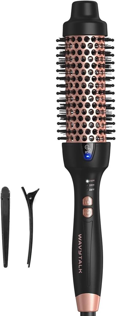 Wavytalk Updated Version Thermal Brush for Blowout Look, Blowout Express 1.5 Inch Ionic Thermal Round Brush Makes Hair Smoother Get Natural Curls, Dual Voltage, Easy to Use (Rose Gold)