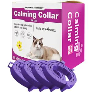 Cat Calming Collar, 15-Inch Adjustable, 60-Day Stress Relief, Purple, 4-Pack