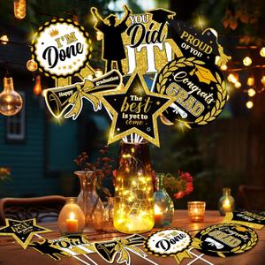 36 Set Graduation Party Decorations Table Centerpiece Sticks with LED String Lights Congrats Grad Class of 2025 Table Toppers for 2025 Graduation Party Supplies (Black, Gold)