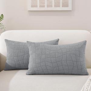 SYSLOON Outdoor Pillow Covers 20x12 Inch Set of 2,Waterproof Pillow Covers for Summer Patio Tent Balcony Couch Sofa Pillow Covers Home Decor,Light Gray