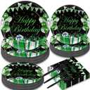 gisgfim 200PCS Green and Black Silver Happy Birthday Party Decorations Birthday Party Tableware Set Confetti Sprinkles Green Birthday Plates Napkins Forks Table Decors for Men Women, 50 Guests