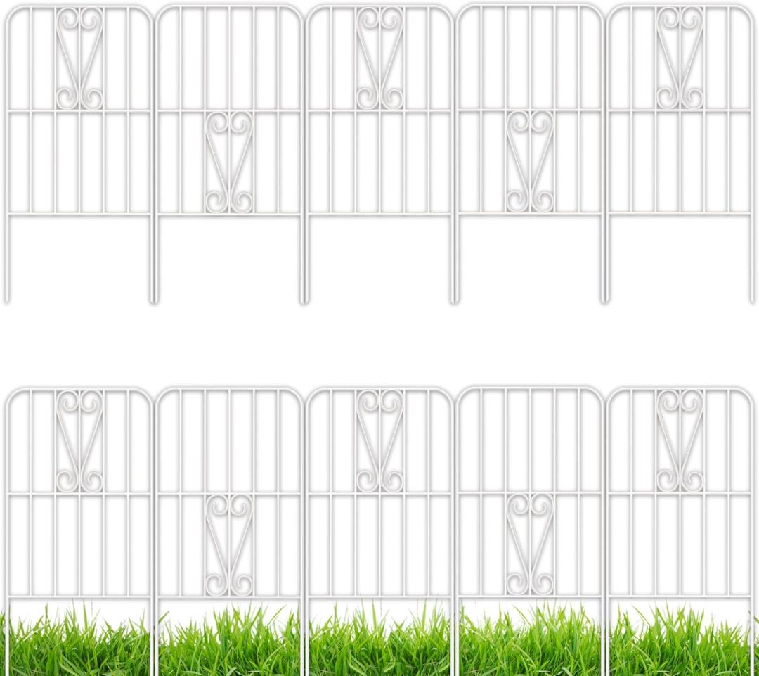 ShopLaLa Garden Fence Animal Barrier (20 Panels) 12in(L) x 24in(H) Rustproof Decorative Swan Up Down Metal Wire Fencing Flower Edging for Landscape Patio Yard Decor No Dig White Small Fences for Dogs