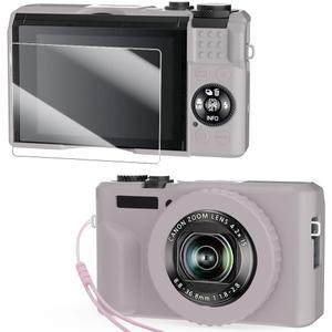 2 x Silicone Case for Powershot G7X Mark II Digital Camera with with Removable Lens Cover and Screen Protector and a Lanyard for Powershot G7X Mark II Accessories -(Rose Grey)