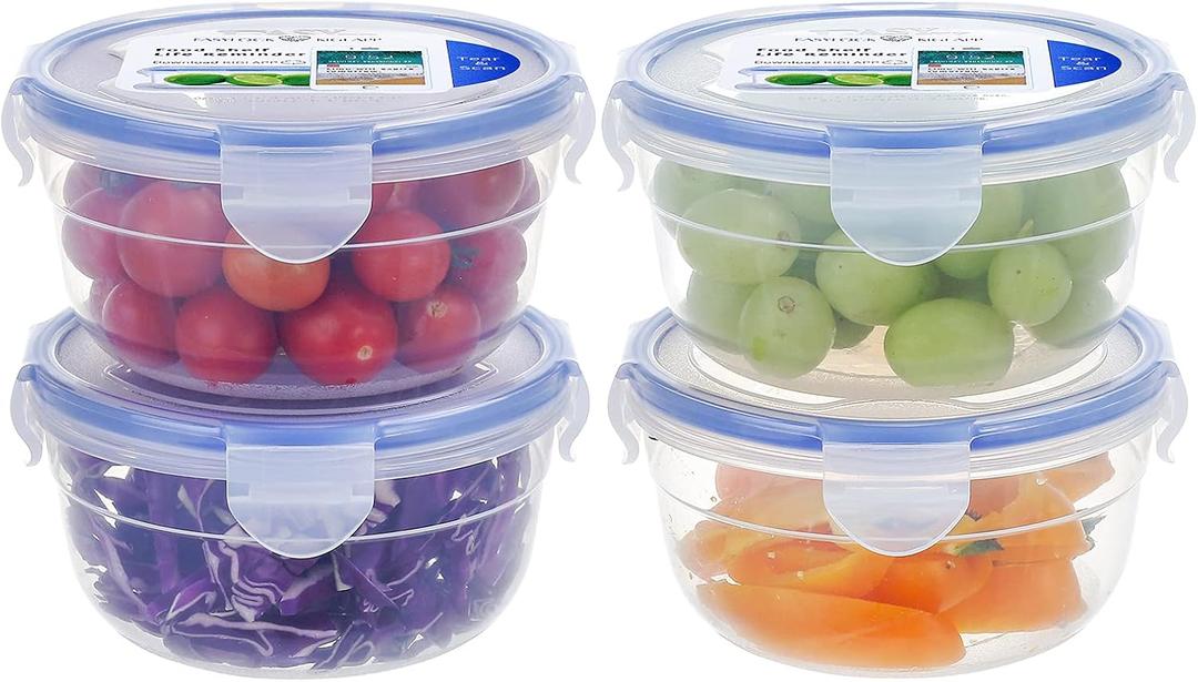 KIGI 4 PACK 20oz Plastic Round Bowls with Lid Leakproof Food Storage Container Set Small Meal Prep Containers Bento Box (2.5 cup (8-Piece))