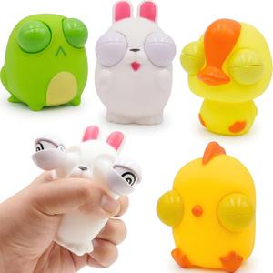 4 Pack Easter Squeeze Out Eyes Toys, Bunny Chick Duck Frog Squeeze Toys for Kids Girls Boys Easter Basket Stuffers Essentials Egg Fillers Party Favors Gifts
