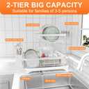Dish Drying Rack - Auto Draining Dish Rack for Kitchen Counter, Large Capacity Dish Drainers Organizer with Drainboard, 2-Tier Drying Rack with Utensil Holder White