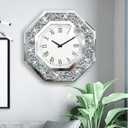 Wall Clock, Octagon Mirror Glass Clock, Cute Diamond 20-inch Non-Ticking Clock for Wall Dcor, Perfect Home Decor for Bedroom, Bathroom Motif, Dining Room(Excluding Batteries.), 20x20 inch