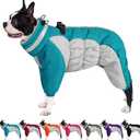 AOFITEE Fullbody Dog Coat Warm Fleece Dog Jacket, Windproof Dogs Winter Coat with Harness Built in, Reflective Turtleneck Dogs Snowsuit Puffer Jacket, Four Legged Snow Suit for Small Medium Large Pet (Turquoise), Size L