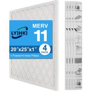 20x25x1 MERV 11 Air Filter, Quality AC/HVAC Furnace Filter1 Reusable ABS Frame + 4 Pack Replaceable Filter MediaBreathe Fresher and Cost-effective