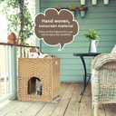 Cat Litter Box Enclosure with Soft Litter Mat; Hidden Cat Washroom Furniture with Door; Handwoven Rattan Cat House; Pet Crate for Living Room, Bedroom, Balcony (Natural)