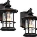 MICSIU 2 Pack Outdoor Wall Light, 10 Inch Oil Rubbed Bronze Exterior Wall Sconces, Vintage Farmhouse Porch Lights with Clear Seedy Glass, Hardwired Outside Lanterns for Front Door, Garage, ETL Listed
