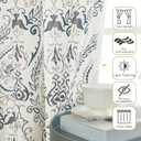 LAMIT Linen Curtains for Living Room 84 inch Length 2 Panels Set, Light Filtering Privacy Grommet Vintage Boho Damask Printed Window Drapes for Bedroom, Greyish Blue, Each 52 x 84 Inch