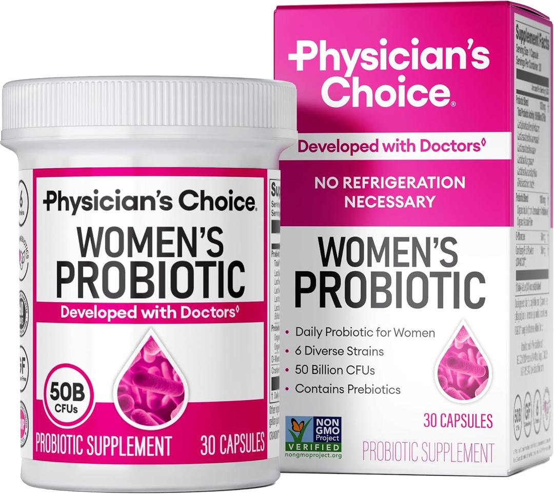 Physician's CHOICE Probiotics for Women - PH Balance, Digestive, UT, & Feminine Health - 50 Billion CFU - 6 Unique Strains for Her - Organic Prebiotics, Cranberry Extract+ - Women Probiotic - 30 CT, Best By 05/12/2027