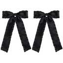4pc Satin Tassel Ribbon Hair Bows Alligator Clips Black 5.5 inch Big Ruffle Layered Hairbow Barrettes Long Tail for Women Girls Thick Thin Hair Decoration Accessories Present
