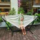 GOCAN Double Hammock 2 Person Large 220x150cm with Steel Stand and Removable Spreader bar Load 500lb, Canvas Cotton Hammocks for Patio Porch Garden Backyard Outdoor and Indoor