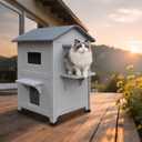 Insulated Outdoor Cat House Weatherproof for Feral Multi Cat, 2 Story Plastic Elevated Cat Shelter with Escape Door, Easy Assemble, Expansive Interior Grey (Large)