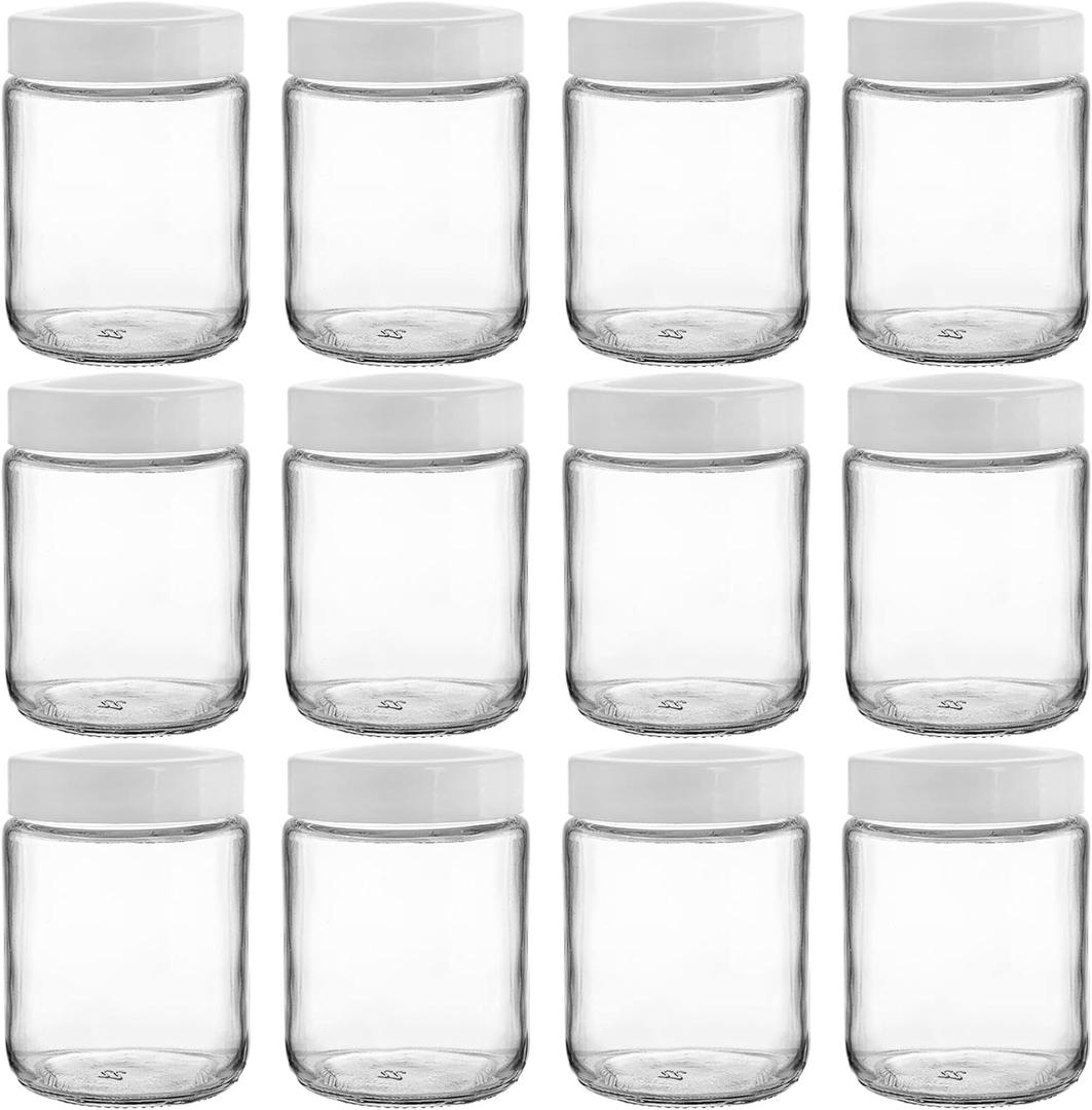 Suwimut 12 Pack Glass Mason Jars, 8 oz Regular Mouth Small Glass Canning Jars Storage Containers with Airtight Lids for Jelly, Jam, Honey, Beans, Pickles, Spice, Yogurt, Food Storage