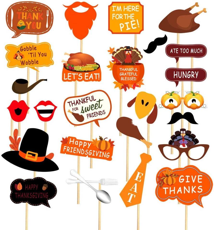 7-gost 25PCS Friendsgiving Photo Booth Props Friends Thanksgiving Day Party Supplies Decorations