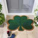 Tinideya St. Patrick's Day Shamrock Welcome Doormat Outdoor Shamrock Coir Door Mat Green Outdoor Indoor Entrance Door Mat Non Slip Rubber Backing for Saint Patty's Day Front Porch Entryway Decor (4" x 1'5")