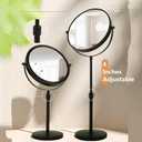Height Adjustable Makeup Mirror 8 Inch Double-Sided 7X Magnification, Black Magnifying Makeup Mirror Round Tabletop Mirror Tall, Countertop Standing Cosmetics Black Finish
