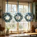 4 Pcs Small Blue Daisy Flower Hanging Wreaths for Cabinets with White Floral Eucalyptus Leaves Lavender Artificial Grains Mini Candle Rings Wreath for Home Front Door Farmhouse Coastal Blue Porch