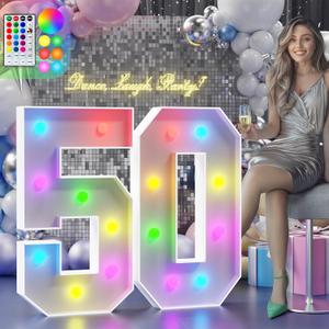 Colorful Marquee Numbers 3FT, Light Up Numbers 50 for 50th Birthday Decoration, 50th Birthday Light Up Sign with 18 Colors Remote Control, Large Numbers for Party Anniversary Decor