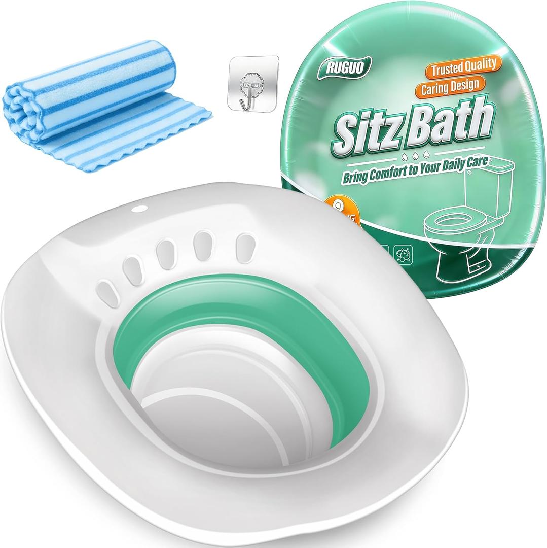 RUGUO Sitz Bath for Toilet Seat - Yoni Steam Seat - Sitz Bath for Hemorrhoids and Postpartum Care - Portable Bidet BPA Free - Foldable Basin for Epsom Salt Soak - Green